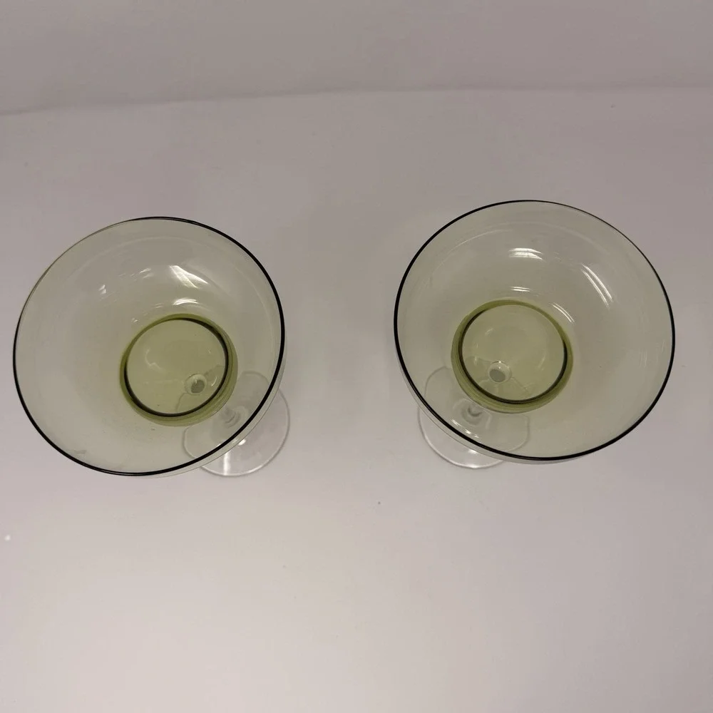 2 Hand-Blown Avocado Green Margarita Glasses with Clear Stems‎ - 7 1/2